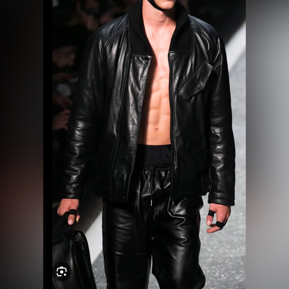 Alexander Wang x HM black real leather jacket coat bomber